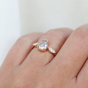  Pear Rose Cut Diamond Ring on hand side view