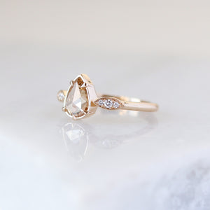  Pear Rose Cut Diamond Ring quarter view