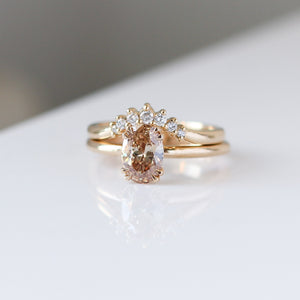 Oval Cut Diamond Ring with crown diamond band front detail view