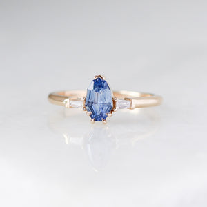 Shield Cut Blue Sapphire Ring front view