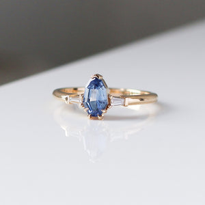 Shield Cut Blue Sapphire Ring 