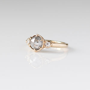 Rose Cut Salt and Pepper Diamond Ring side view