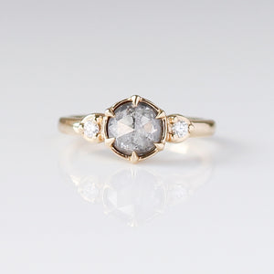 Rose Cut Salt and Pepper Diamond Ring detailed view