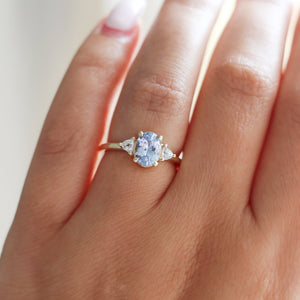 Oval Blue Sapphire Ring being worn