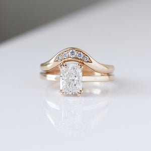 Radiant Cut Lab Diamond Ring with diamond wave band quarter view