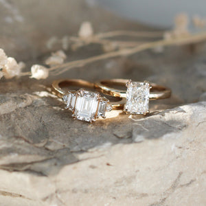 Diamond Rings on a stone in sunlight front detail view