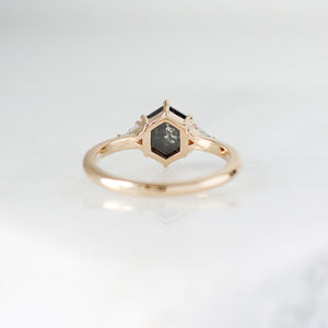 Hexagon Cut Black Diamond Ring rear view