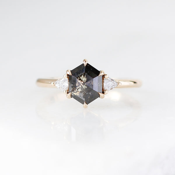 Hexagon Cut Black Diamond Ring 