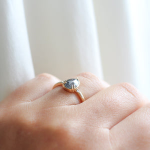 Pear Cut Salt & Pepper Diamond Ring side view on hand