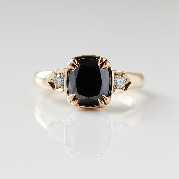 Cushion Cut Black Diamond Ring front view