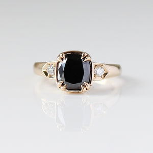 Cushion Cut Black Diamond detailed front view