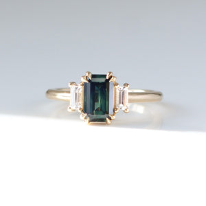 Emerald cut green sapphire ring