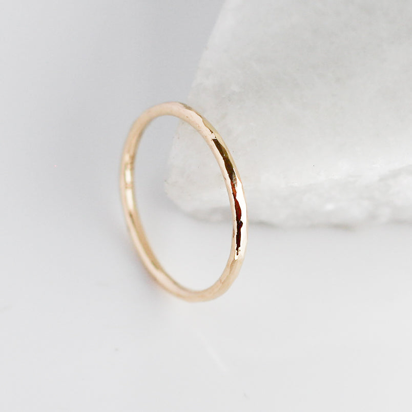 Hammered Thin Gold Band